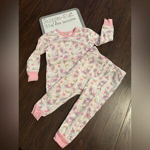 Unicorn Print Kids Pajamas - Pink and White
